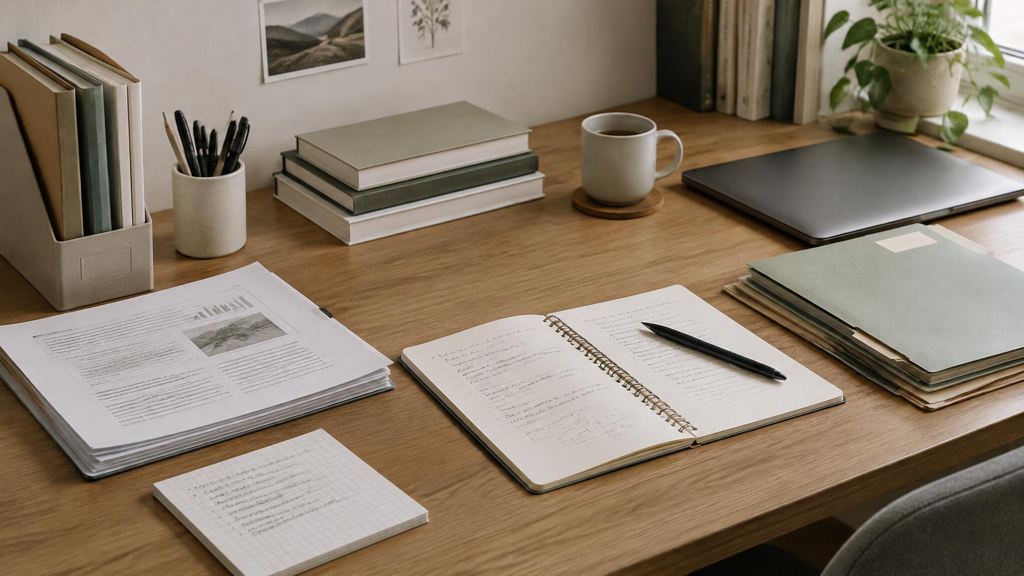 Organized desk with papers and notes
